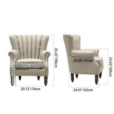 Silla de acento tapizada con tela europea tradicional, sillón con respaldo de ala, ribete de clavos y reposabrazos para oficina en casa 