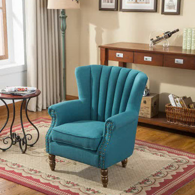 Silla de acento tapizada con tela europea tradicional, sillón con respaldo de ala, ribete de clavos y reposabrazos para oficina en casa 