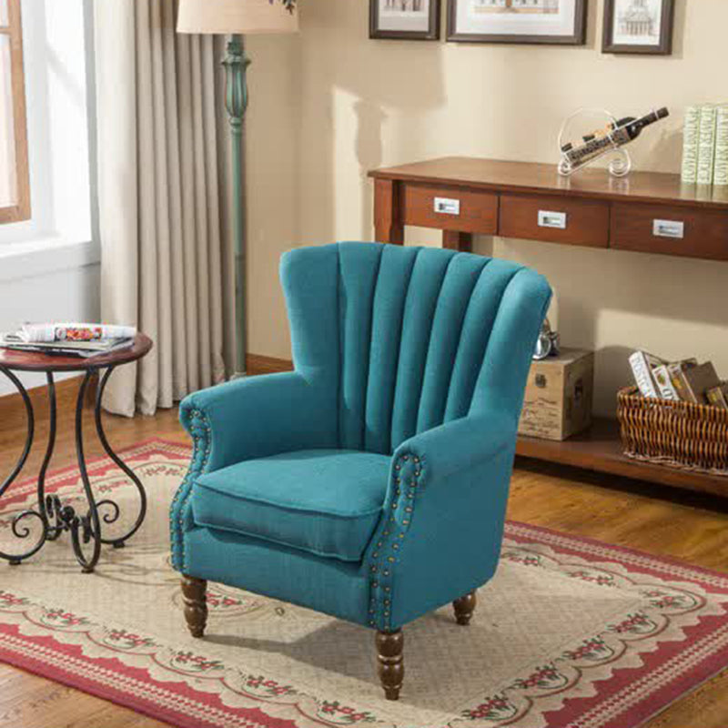 Silla de acento tapizada con tela europea tradicional, sillón con respaldo de ala, ribete de clavos y reposabrazos para oficina en casa 