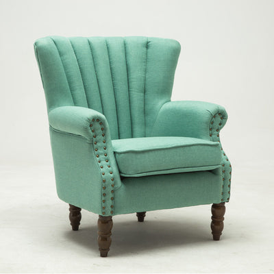 Silla de acento tapizada con tela europea tradicional, sillón con respaldo de ala, ribete de clavos y reposabrazos para oficina en casa 