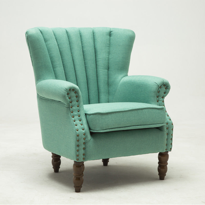 Silla de acento tapizada con tela europea tradicional, sillón con respaldo de ala, ribete de clavos y reposabrazos para oficina en casa 