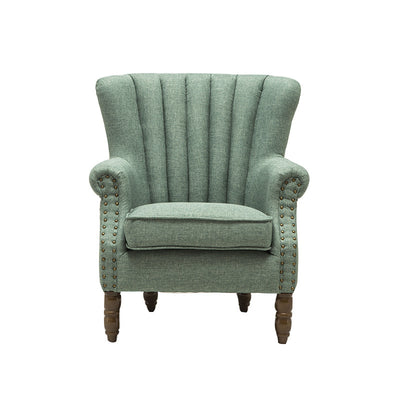 Silla de acento tapizada con tela europea tradicional, sillón con respaldo de ala, ribete de clavos y reposabrazos para oficina en casa 