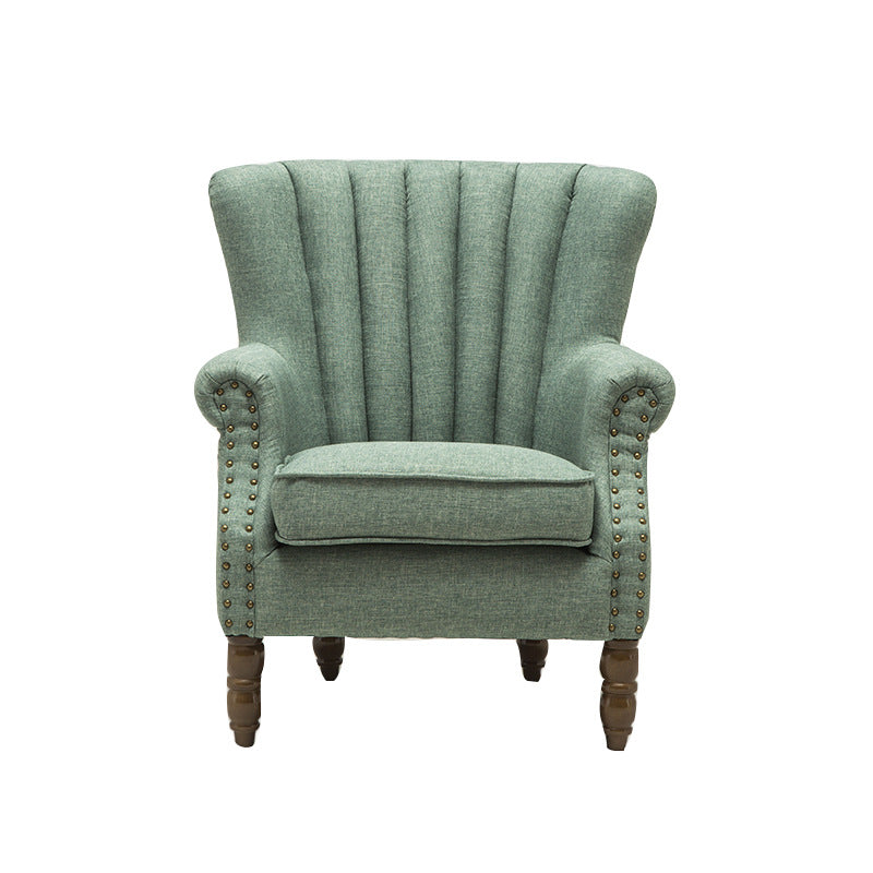 Silla de acento tapizada con tela europea tradicional, sillón con respaldo de ala, ribete de clavos y reposabrazos para oficina en casa 