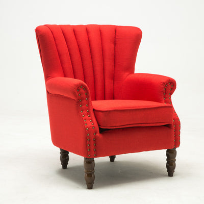 Silla de acento tapizada con tela europea tradicional, sillón con respaldo de ala, ribete de clavos y reposabrazos para oficina en casa 