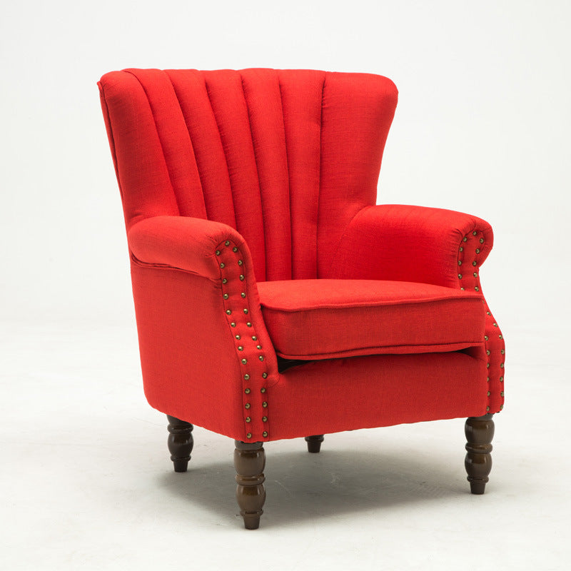 Silla de acento tapizada con tela europea tradicional, sillón con respaldo de ala, ribete de clavos y reposabrazos para oficina en casa 