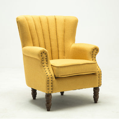 Silla de acento tapizada con tela europea tradicional, sillón con respaldo de ala, ribete de clavos y reposabrazos para oficina en casa 