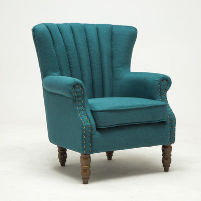 Silla de acento tapizada con tela europea tradicional, sillón con respaldo de ala, ribete de clavos y reposabrazos para oficina en casa 