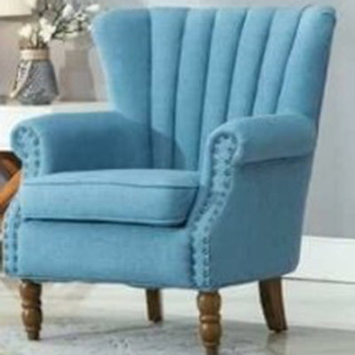 Silla de acento tapizada con tela europea tradicional, sillón con respaldo de ala, ribete de clavos y reposabrazos para oficina en casa 