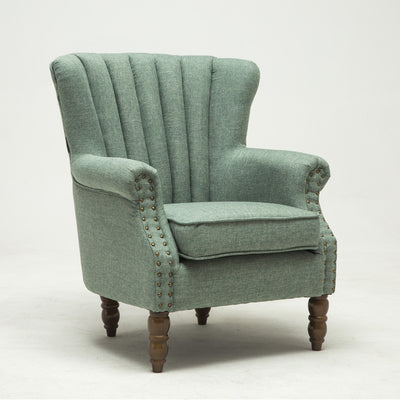 Silla de acento tapizada con tela europea tradicional, sillón con respaldo de ala, ribete de clavos y reposabrazos para oficina en casa 