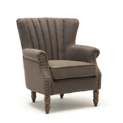 Silla de acento tapizada con tela europea tradicional, sillón con respaldo de ala, ribete de clavos y reposabrazos para oficina en casa 