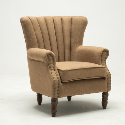 Silla de acento tapizada con tela europea tradicional, sillón con respaldo de ala, ribete de clavos y reposabrazos para oficina en casa 