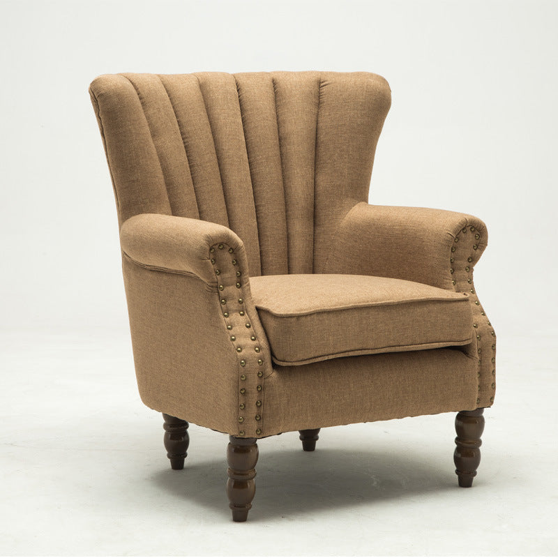Silla de acento tapizada con tela europea tradicional, sillón con respaldo de ala, ribete de clavos y reposabrazos para oficina en casa 