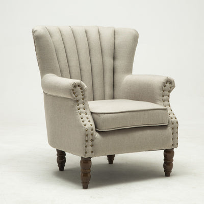 Silla de acento tapizada con tela europea tradicional, sillón con respaldo de ala, ribete de clavos y reposabrazos para oficina en casa 