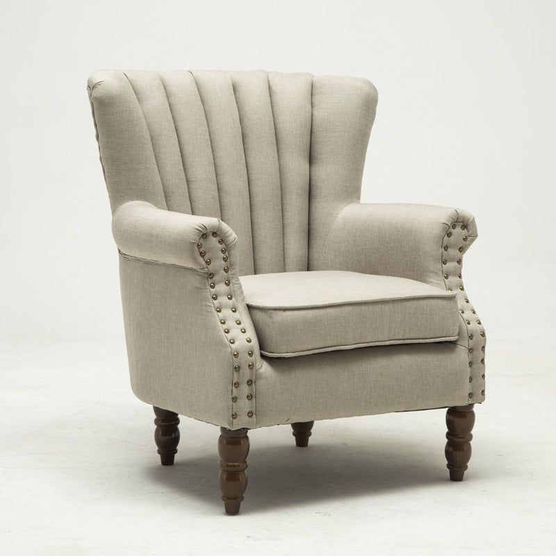 Silla de acento tapizada con tela europea tradicional, sillón con respaldo de ala, ribete de clavos y reposabrazos para oficina en casa 