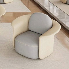 Silla de salón contemporánea escandinava redonda tapizada en tela técnica con respaldo para comedor 