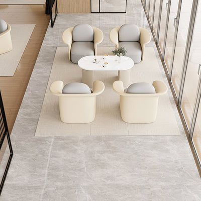 Silla de salón contemporánea escandinava redonda tapizada en tela técnica con respaldo para comedor 