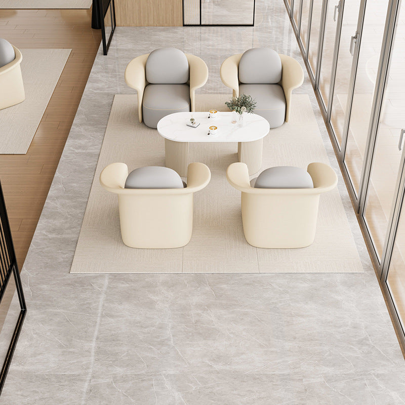 Silla de salón contemporánea escandinava redonda tapizada en tela técnica con respaldo para comedor 