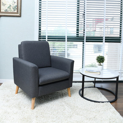 Contemporary Scandinavian Square Fabric Upholstered Wood Accent Chair Sofa Chair Backrest Armrest For Living Room