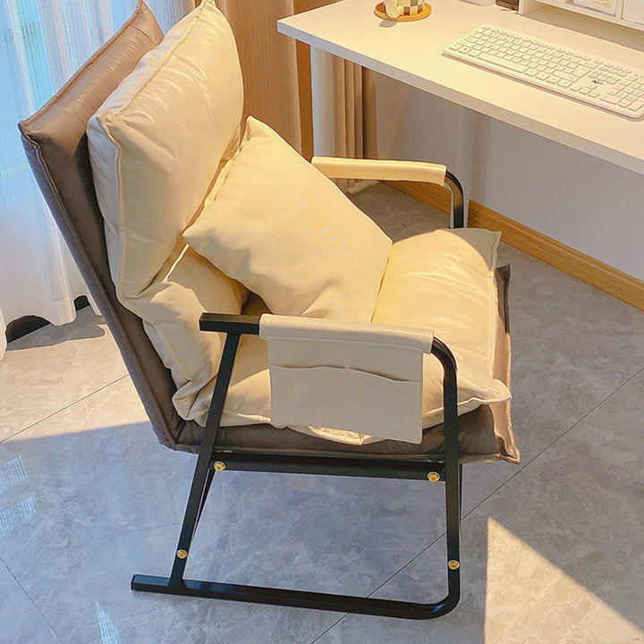 Sillón decorativo contemporáneo escandinavo rectangular/cuadrado con bolsa de almacenamiento, metal, tejido sintético impermeable, respaldo ajustable, reposabrazos y respaldo para sala de estar 