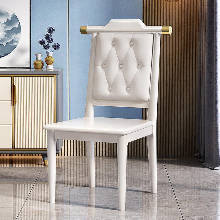 Traditional Chinese Square Rubberwood Faux Leather Dining Chair Backrest For Dining Room
