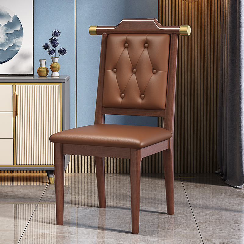Traditional Chinese Square Rubberwood Faux Leather Dining Chair Backrest For Dining Room