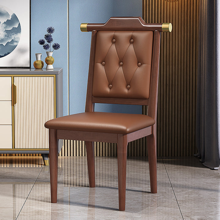 Traditional Chinese Square Rubberwood Faux Leather Dining Chair Backrest For Dining Room