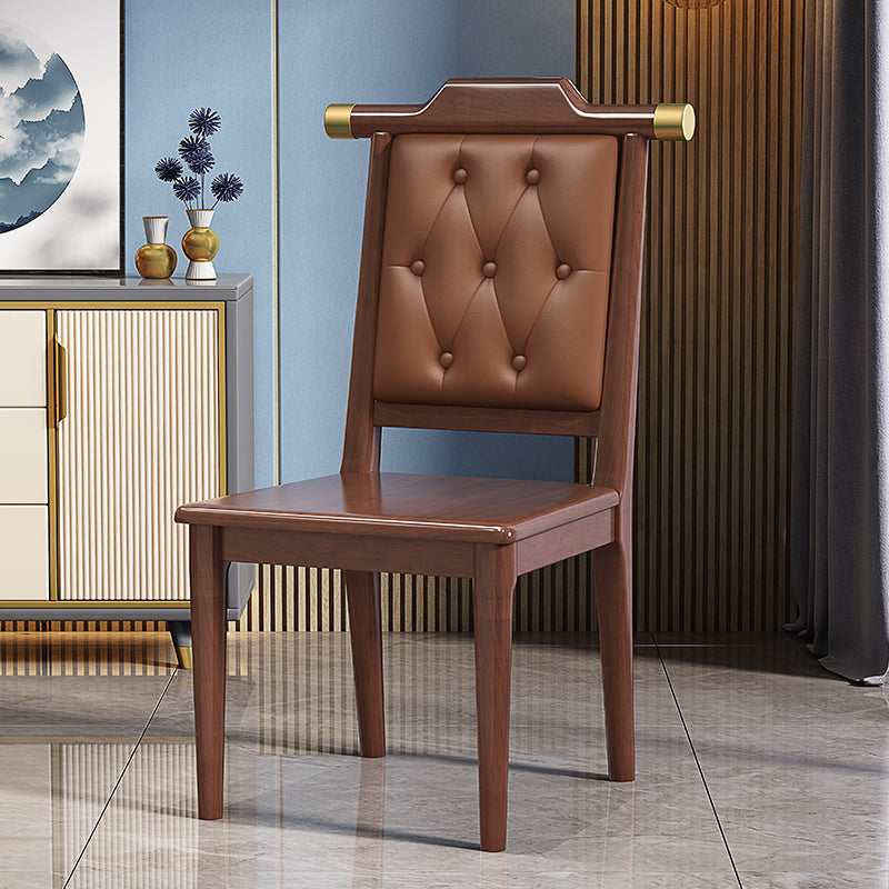 Traditional Chinese Square Rubberwood Faux Leather Dining Chair Backrest For Dining Room