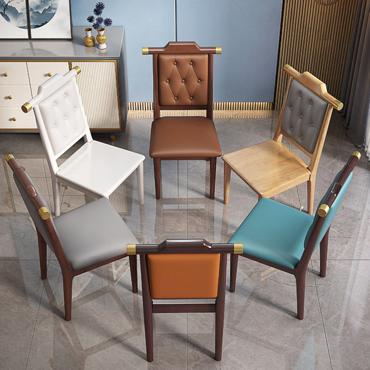 Traditional Chinese Square Rubberwood Faux Leather Dining Chair Backrest For Dining Room