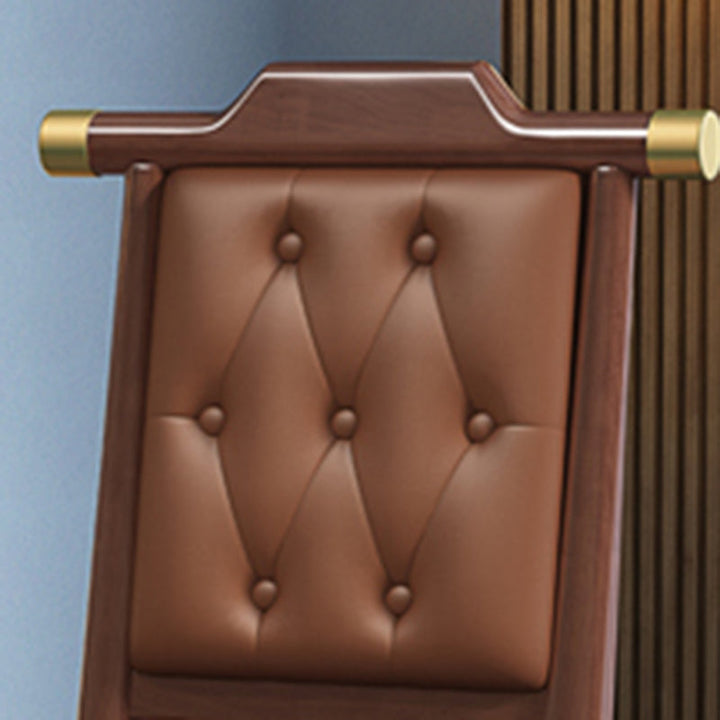 Traditional Chinese Square Rubberwood Faux Leather Dining Chair Backrest For Dining Room