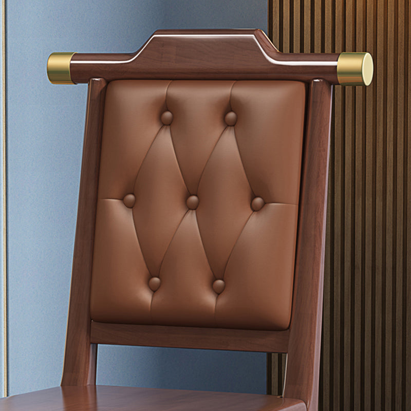 Traditional Chinese Square Rubberwood Faux Leather Dining Chair Backrest For Dining Room