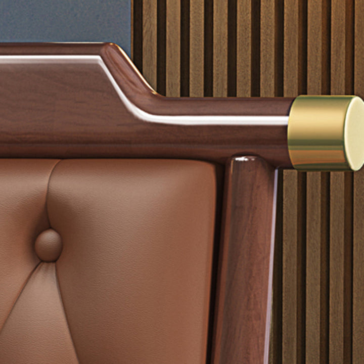 Traditional Chinese Square Rubberwood Faux Leather Dining Chair Backrest For Dining Room