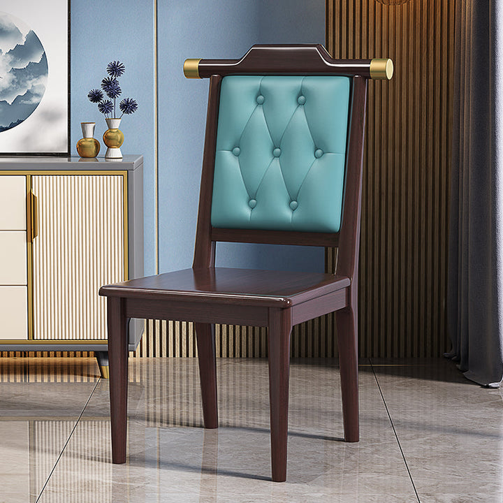 Traditional Chinese Square Rubberwood Faux Leather Dining Chair Backrest For Dining Room