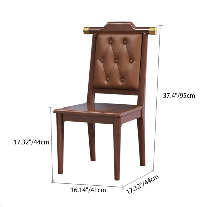 Traditional Chinese Square Rubberwood Faux Leather Dining Chair Backrest For Dining Room