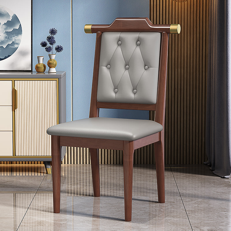 Traditional Chinese Square Rubberwood Faux Leather Dining Chair Backrest For Dining Room