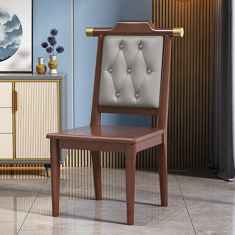 Traditional Chinese Square Rubberwood Faux Leather Dining Chair Backrest For Dining Room