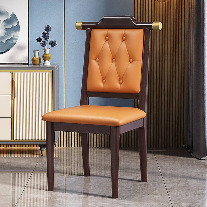 Traditional Chinese Square Rubberwood Faux Leather Dining Chair Backrest For Dining Room