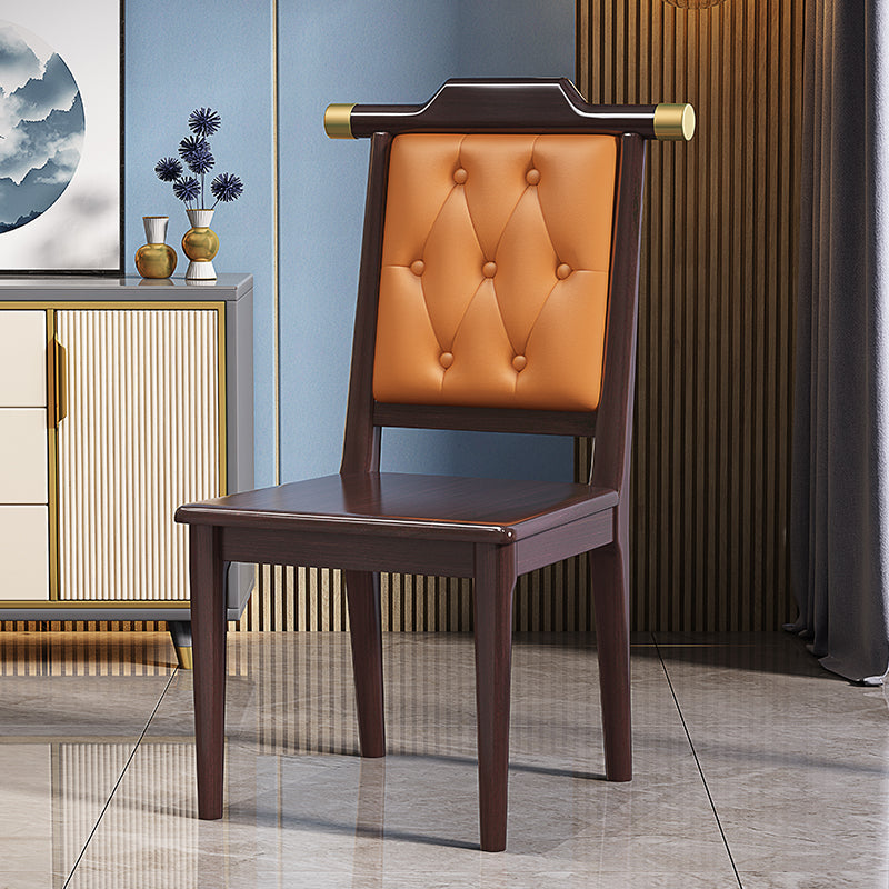 Traditional Chinese Square Rubberwood Faux Leather Dining Chair Backrest For Dining Room