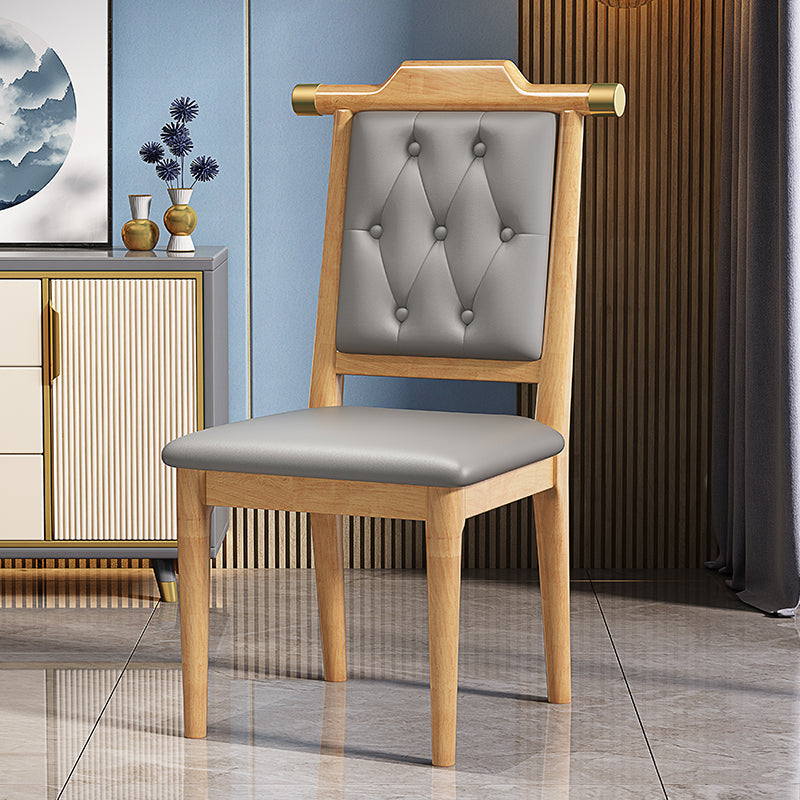 Traditional Chinese Square Rubberwood Faux Leather Dining Chair Backrest For Dining Room