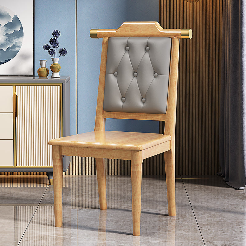 Traditional Chinese Square Rubberwood Faux Leather Dining Chair Backrest For Dining Room