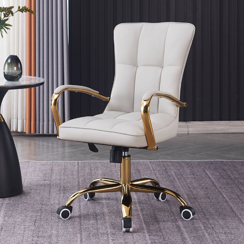 Modern Luxury Liftable Swivel Rectangular Square Faux Leather Carbon Steel Desk Chair Backrest Armrest For Home Office
