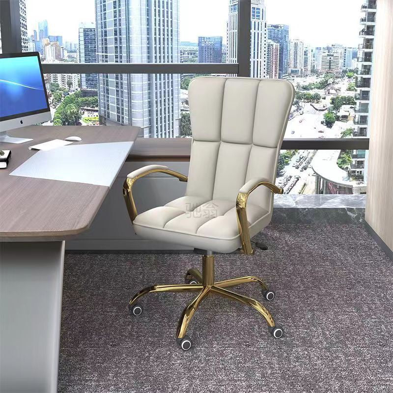 Modern Luxury Liftable Swivel Rectangular Square Faux Leather Carbon Steel Desk Chair Backrest Armrest For Home Office