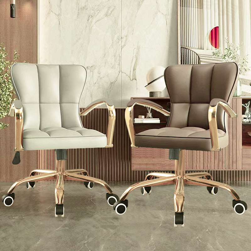 Modern Luxury Liftable Swivel Rectangular Square Faux Leather Carbon Steel Desk Chair Backrest Armrest For Home Office