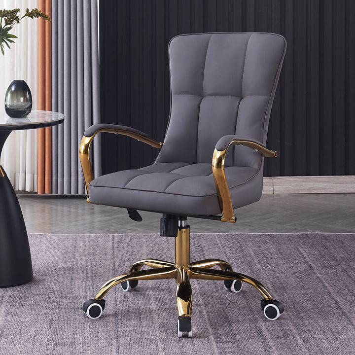 Modern Luxury Liftable Swivel Rectangular Square Faux Leather Carbon Steel Desk Chair Backrest Armrest For Home Office