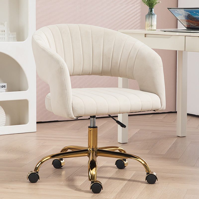 Chaise de bureau contemporaine scandinave pivotante et relevable avec dossier et accoudoirs en métal carré incurvé en velours de chanvre pour la maison et le bureau 