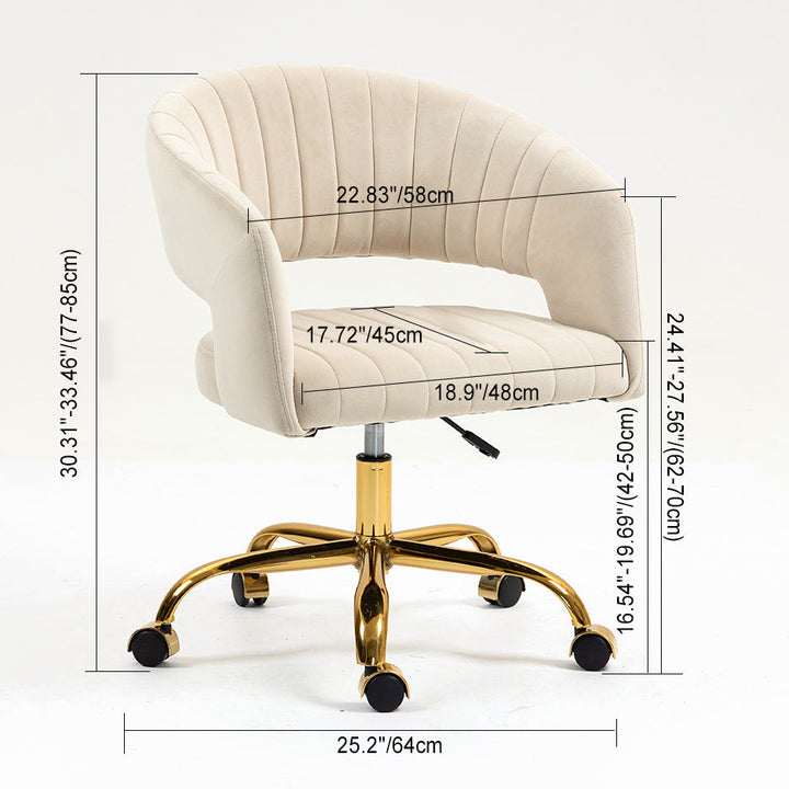 Chaise de bureau contemporaine scandinave pivotante et relevable avec dossier et accoudoirs en métal carré incurvé en velours de chanvre pour la maison et le bureau 