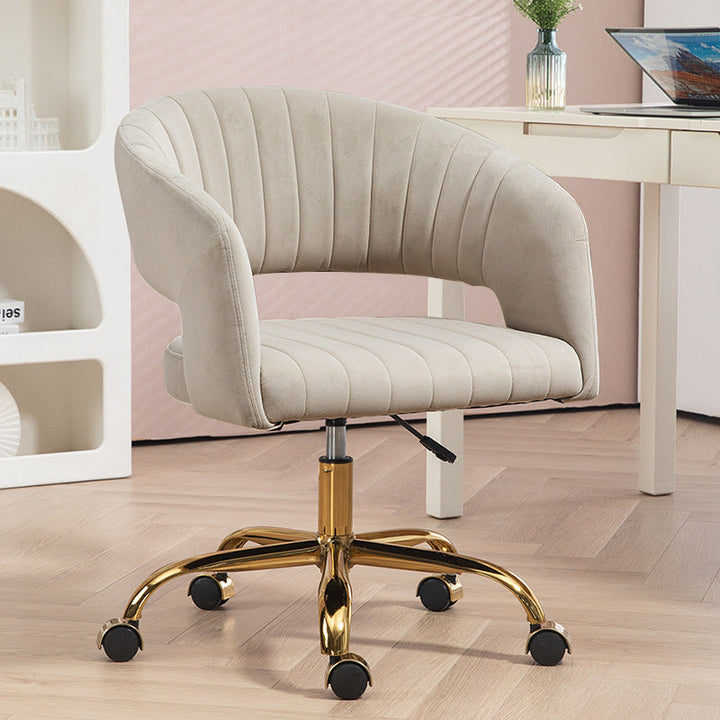 Chaise de bureau contemporaine scandinave pivotante et relevable avec dossier et accoudoirs en métal carré incurvé en velours de chanvre pour la maison et le bureau 