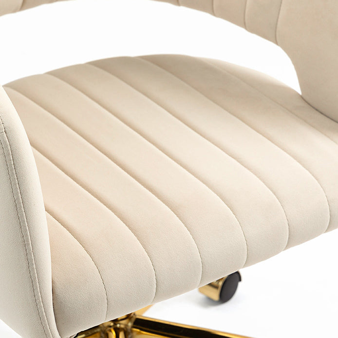Chaise de bureau contemporaine scandinave pivotante et relevable avec dossier et accoudoirs en métal carré incurvé en velours de chanvre pour la maison et le bureau 