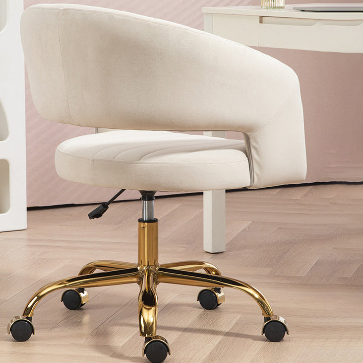 Chaise de bureau contemporaine scandinave pivotante et relevable avec dossier et accoudoirs en métal carré incurvé en velours de chanvre pour la maison et le bureau 