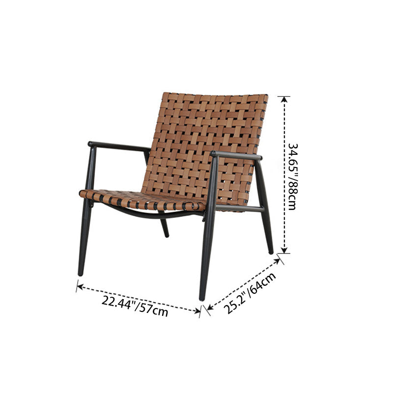 Traditioneller rustikaler quadratischer Aluminium-PE-Leder-Rattan-Akzentstuhl mit Rückenlehne und Armlehne für die Terrasse 