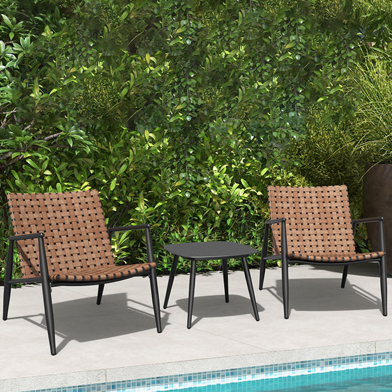 Traditioneller rustikaler quadratischer Aluminium-PE-Leder-Rattan-Akzentstuhl mit Rückenlehne und Armlehne für die Terrasse 